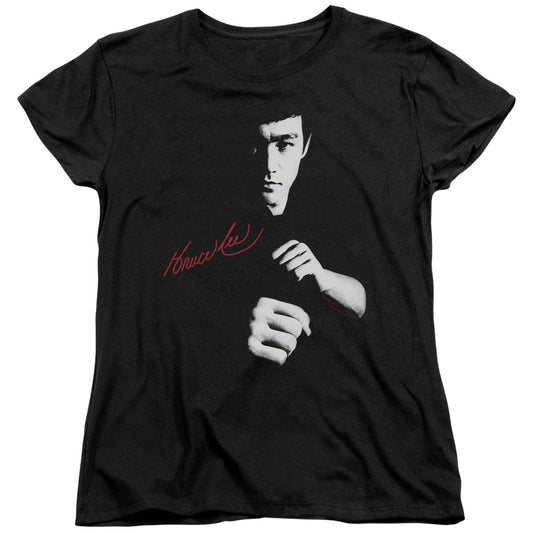 Bruce Lee - The Dragon Awaits - Short Sleeve Womens Tee - Black T-shirt