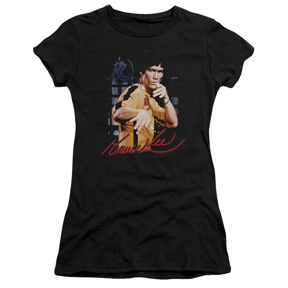 Bruce Lee - Yellow Jumpsuit - Short Sleeve Junior Sheer - Black T-shirt