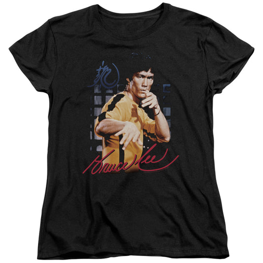 Bruce Lee - Yellow Jumpsuit - Short Sleeve Womens Tee - Black T-shirt