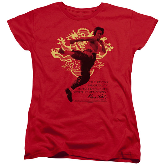 Bruce Lee - Immortal Dragon - Short Sleeve Womens Tee - Red T-shirt