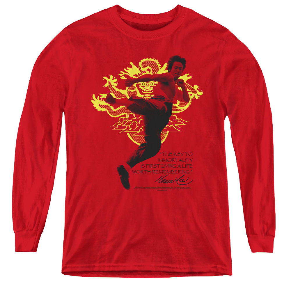 Bruce Lee Immortal Dragon - Youth Long Sleeve Tee - Red