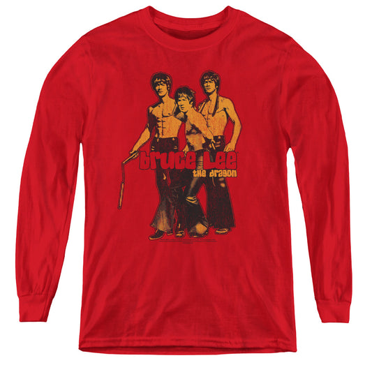 Bruce Lee - Nunchucks - Youth Long Sleeve Tee - Red