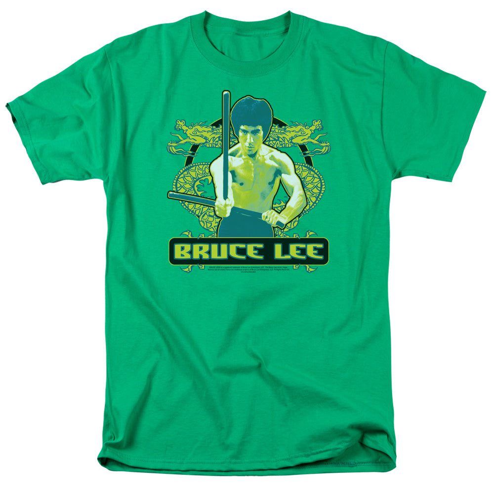 Bruce Lee - Double Dragons - Short Sleeve Adult 18/1 - Kelly Green T-shirt