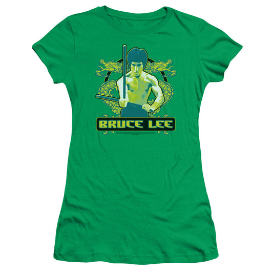 Bruce Lee - Double Dragons - Short Sleeve Junior Sheer - Kelly Green T-shirt