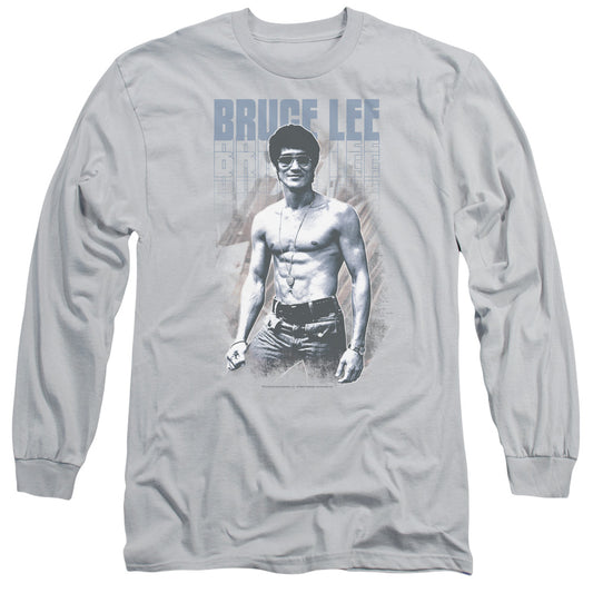 Bruce Lee - Blue Jean Lee - Long Sleeve Adult 18/1 - Silver T-shirt