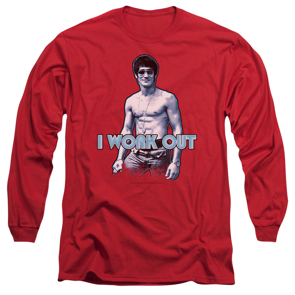 Bruce Lee - Lee Works Out - Long Sleeve Adult 18/1 - Red T-shirt