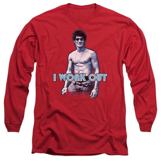Bruce Lee - Lee Works Out - Long Sleeve Adult 18/1 - Red T-shirt