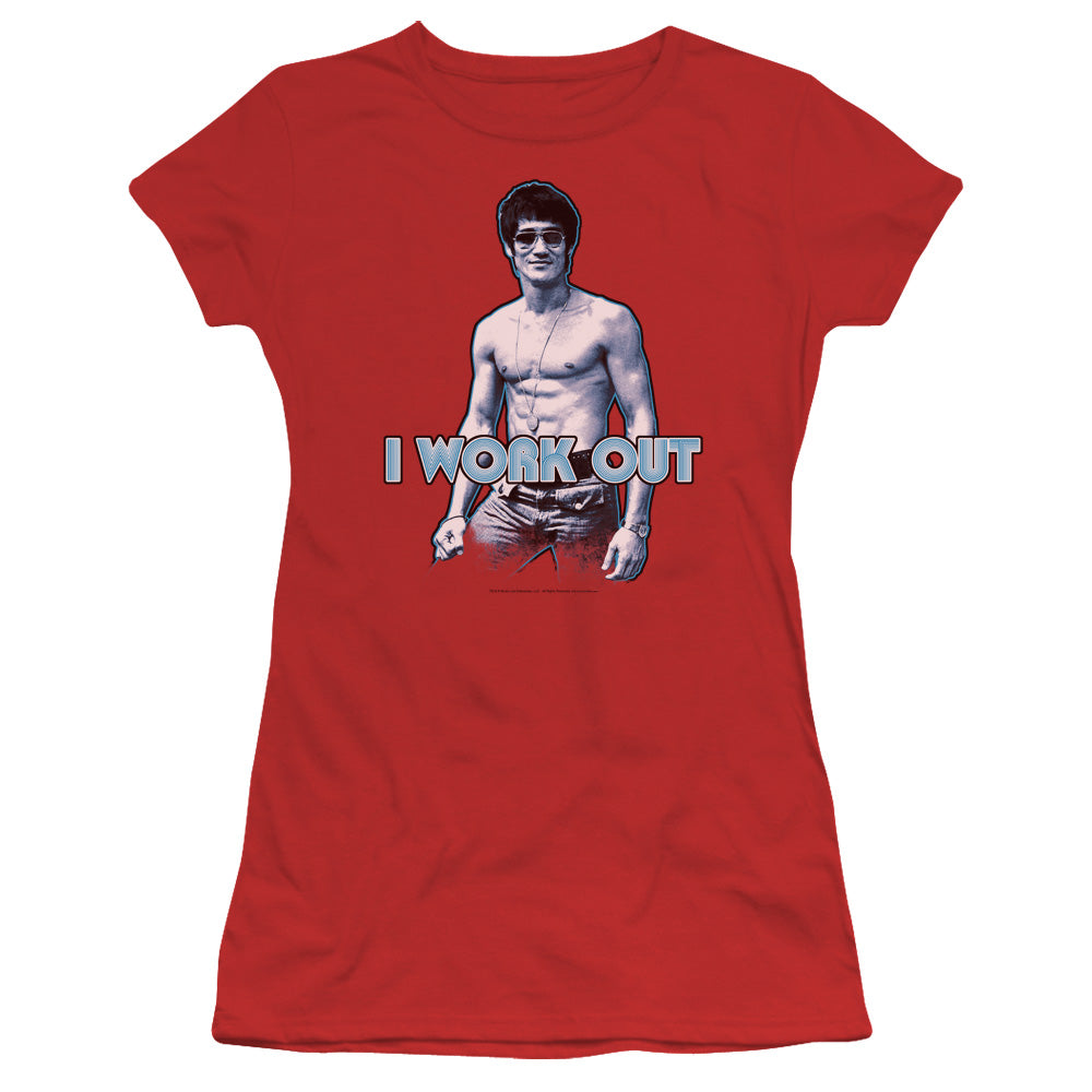 Bruce Lee - Lee Works Out - Short Sleeve Junior Sheer - Red T-shirt