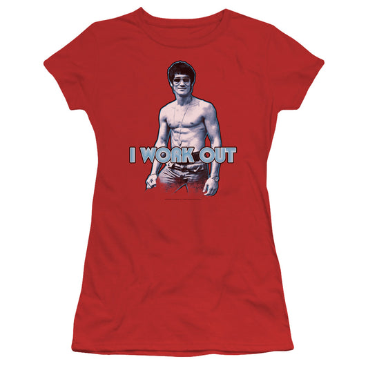 Bruce Lee - Lee Works Out - Short Sleeve Junior Sheer - Red T-shirt