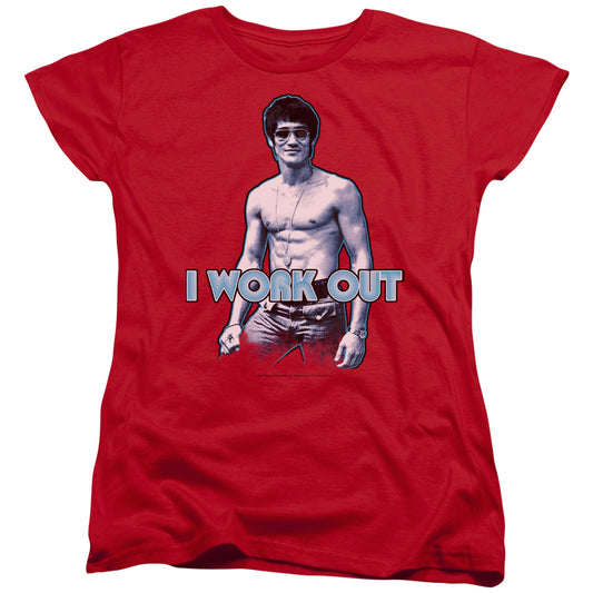 Bruce Lee - Lee Works Out - Short Sleeve Womens Tee - Red T-shirt