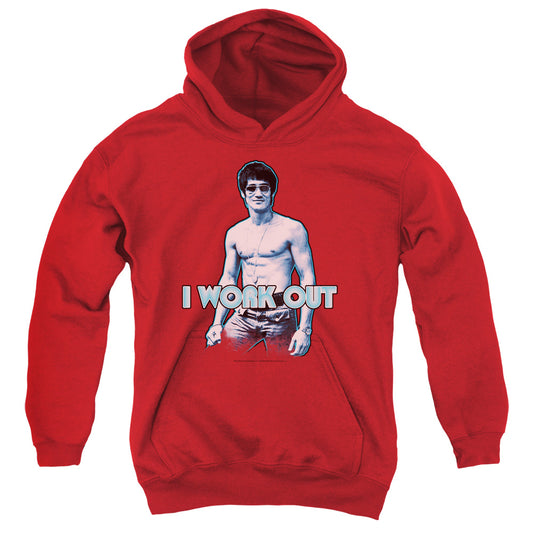 Bruce Lee - Lee Works Out - Youth Pull-over Hoodie - Red