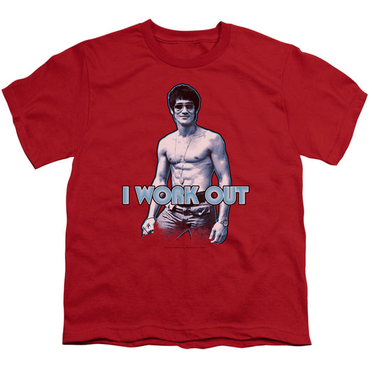 Bruce Lee - Lee Works Out - Short Sleeve Youth 18/1 - Red T-shirt