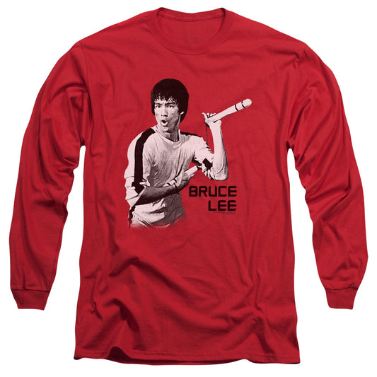 Bruce Lee - Nunchucks - Long Sleeve Adult 18/1 - Red T-shirt