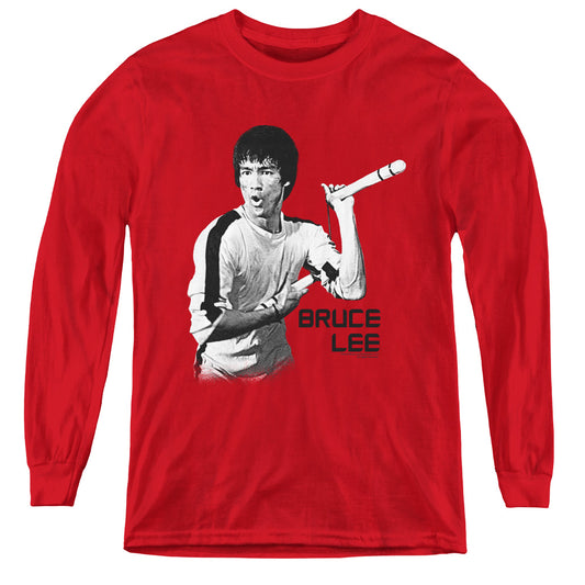 Bruce Lee - Nunchucks - Youth Long Sleeve Tee - Red