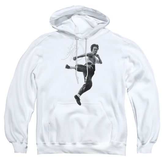 Bruce Lee - Flying Kick - Adult Pull-over Hoodie - White