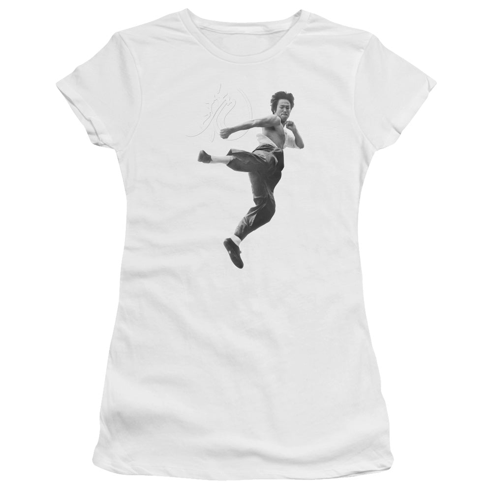 Bruce Lee - Flying Kick - Short Sleeve Junior Sheer - White T-shirt