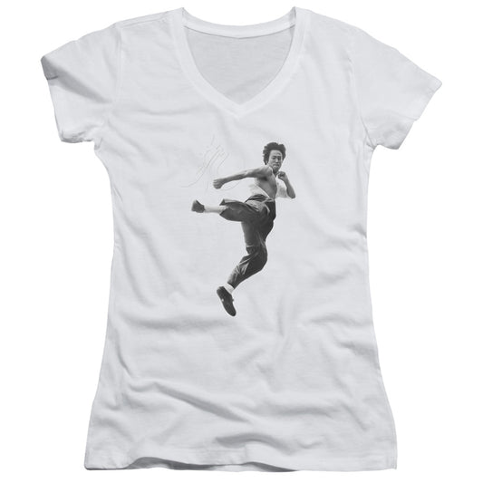 Bruce Lee - Flying Kick - Junior V-neck - White