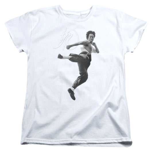 Bruce Lee - Flying Kick - Short Sleeve Womens Tee - White T-shirt