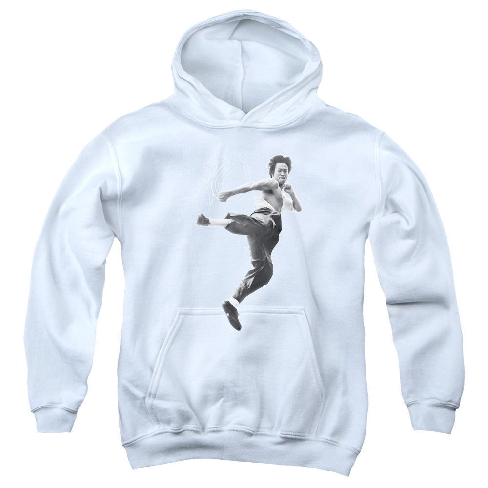 Bruce Lee - Flying Kick - Youth Pull-over Hoodie - White