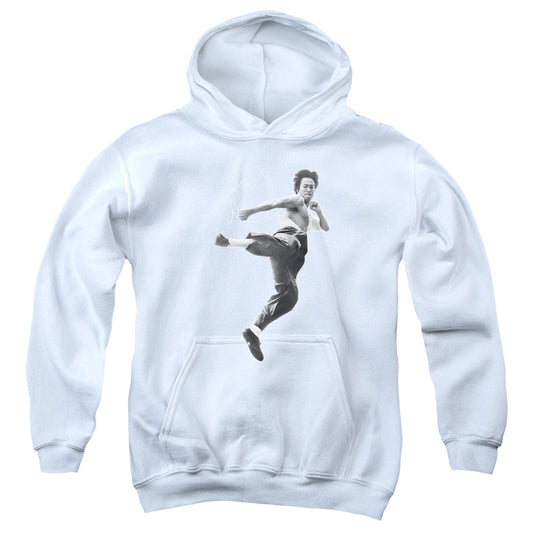 Bruce Lee - Flying Kick - Youth Pull-over Hoodie - White