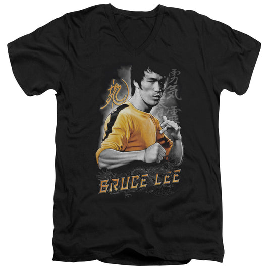 Bruce Lee - Yellow Dragon - Short Sleeve Adult V-neck 30/1 - Black T-shirt