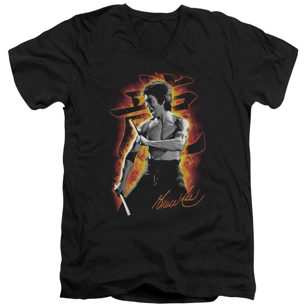 Bruce Lee - Dragon Fire - Short Sleeve Adult V-neck 30/1 - Black T-shirt