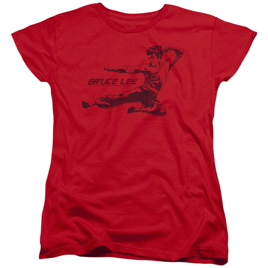 Bruce Lee - Line Kick - Short Sleeve Womens Tee - Red T-shirt
