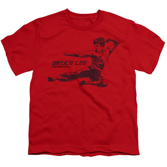 Bruce Lee - Line Kick - Short Sleeve Youth 18/1 - Red T-shirt