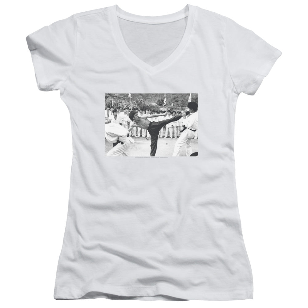 Bruce Lee - Kick To The Head - Junior V-neck - White