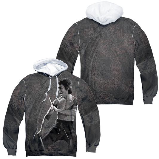Bruce Lee - Dragon Print (Front/back Print) - Adult Poly Pullover Hoodie - White