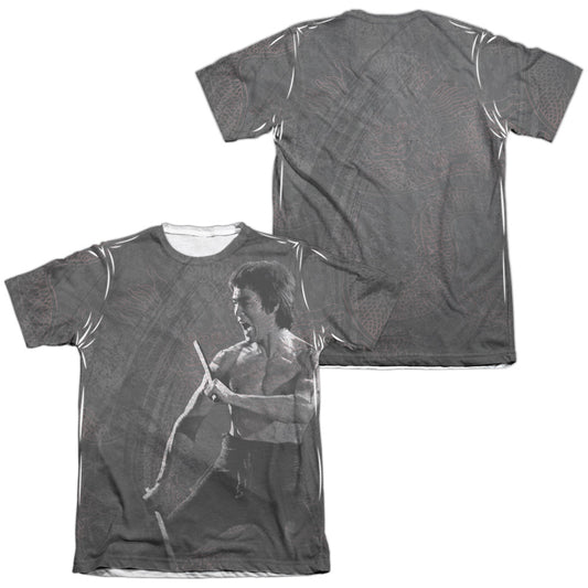 Bruce Lee - Dragon Print (Front/back Print) - Adult 65/35 Poly/cotton Short Sleeve Tee - White T-shirt
