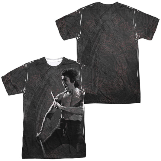 Bruce Lee - Dragon Print (Front/back Print) -  Short Sleeve Adult 100% Poly Crew - White T-shirt