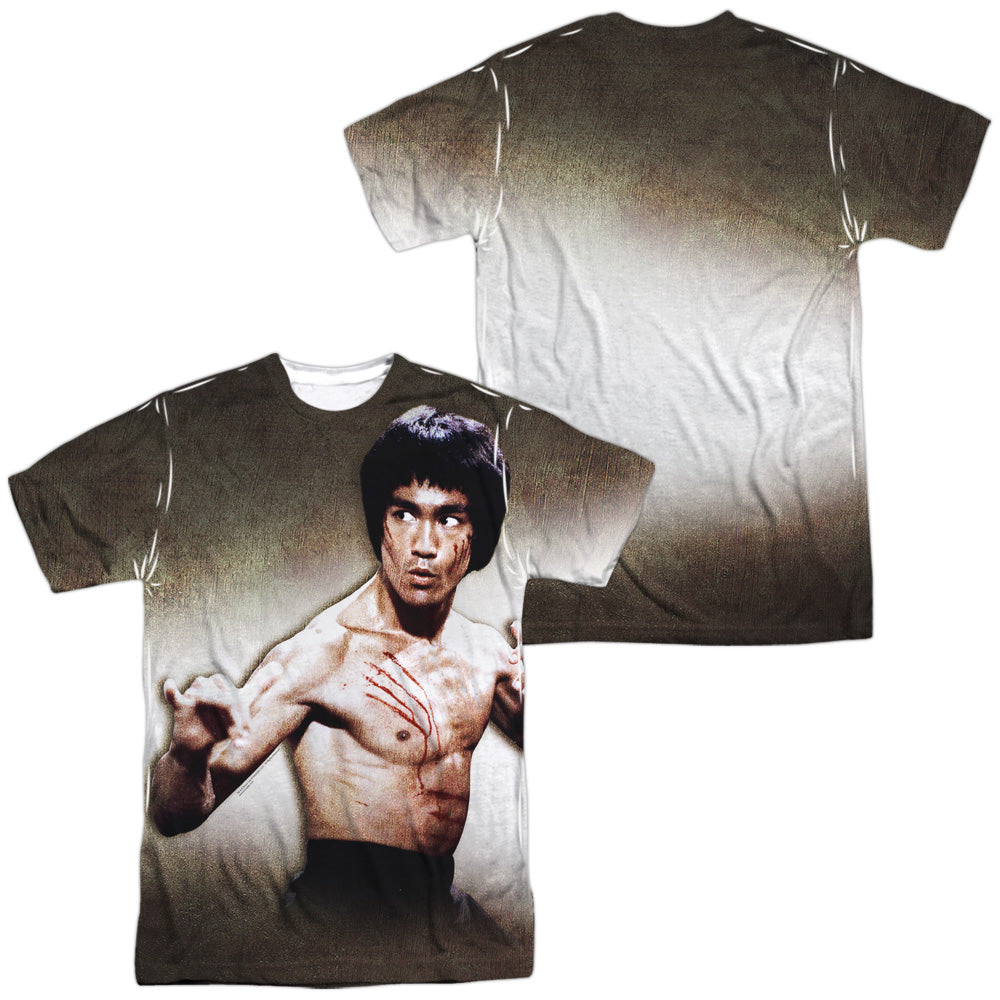 Bruce Lee - Scratched (Front/back Print) -  Short Sleeve Adult 100% Poly Crew - White T-shirt