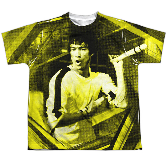 Bruce Lee - Stripes - Short Sleeve Youth Poly Crew - White T-shirt