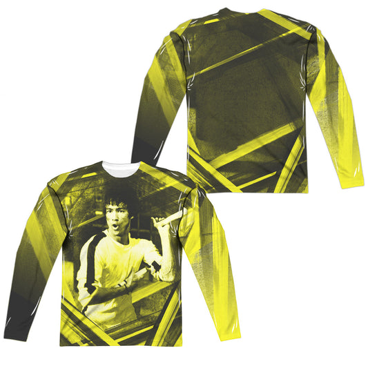 Bruce Lee - Stripes (Front/back Print) - Long Sleeve Adult Poly Crew  - White T-shirt
