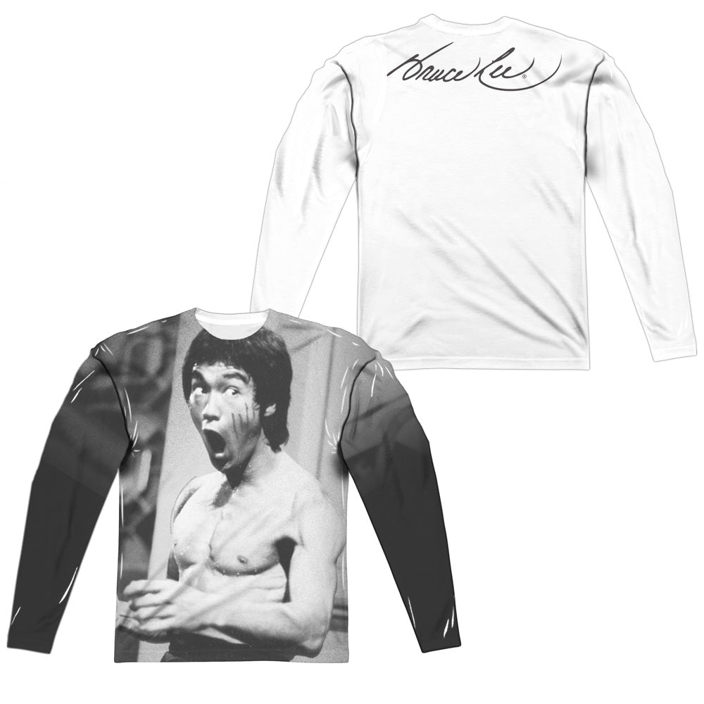 Bruce Lee - Classic Lee (Front/back Print) - Long Sleeve Adult Poly Crew  - White T-shirt