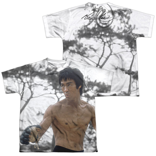 Bruce Lee - Battle Ready (Front/back Print) - Short Sleeve Youth Poly Crew - White T-shirt