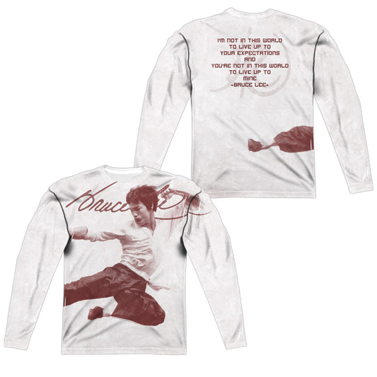Bruce Lee - Expectations (Front/back Print) - Long Sleeve Adult Poly Crew  - White T-shirt