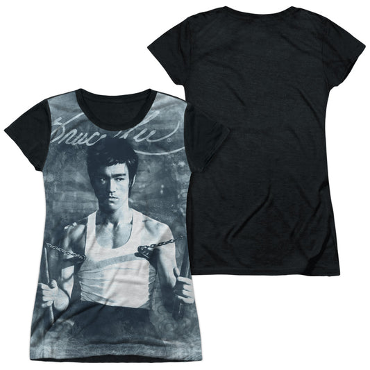 Bruce Lee - Nunchucks - Short Sleeve Junior Poly Black Back - White T-shirt