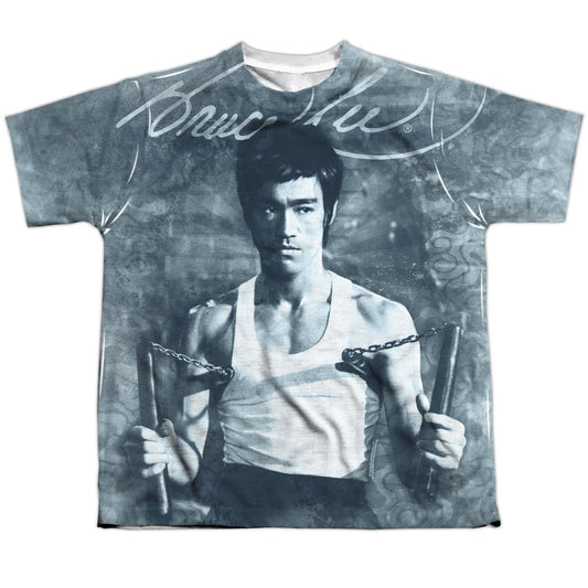 Bruce Lee - Nunchucks - Short Sleeve Youth Poly Crew - White T-shirt