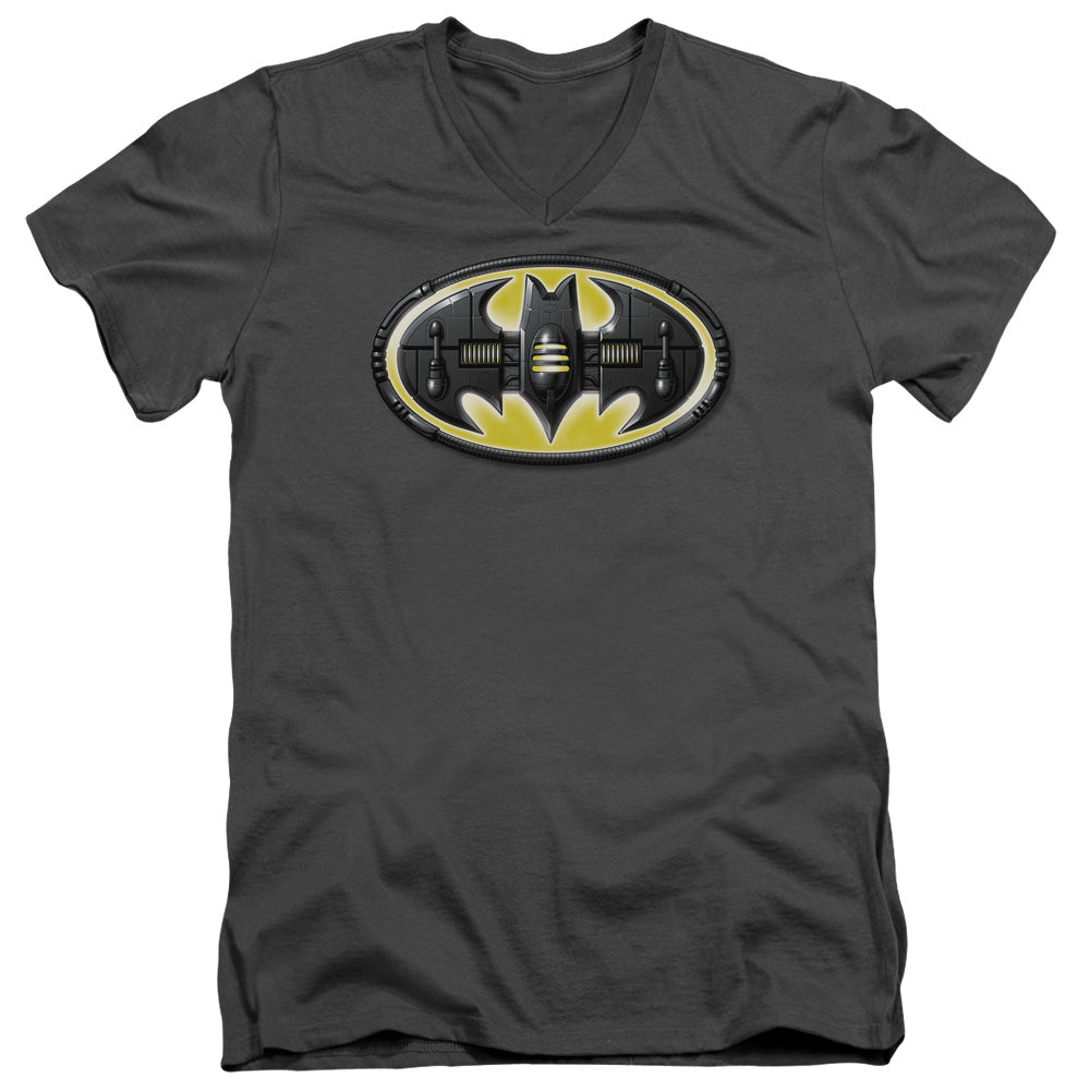 BATMAN BAT MECH LOGO - S/S ADULT V-NECK - CHARCOAL T-Shirt