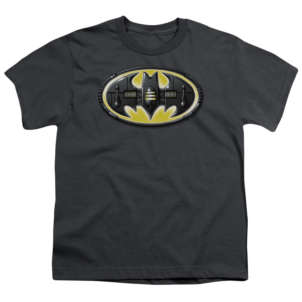 Batman - Bat Mech Logo - Short Sleeve Youth 18/1 - Charcoal T-shirt