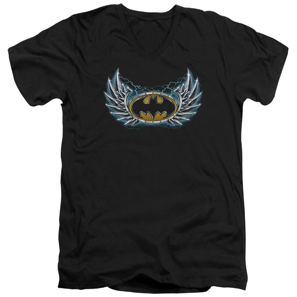 Batman - Steel Wings Logo - Short Sleeve Adult V-neck - Black T-shirt