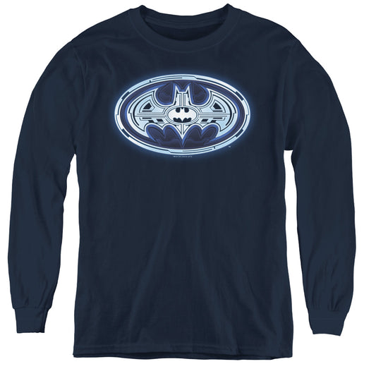 Batman - Cyber Bat Shield - Youth Long Sleeve Tee - Navy