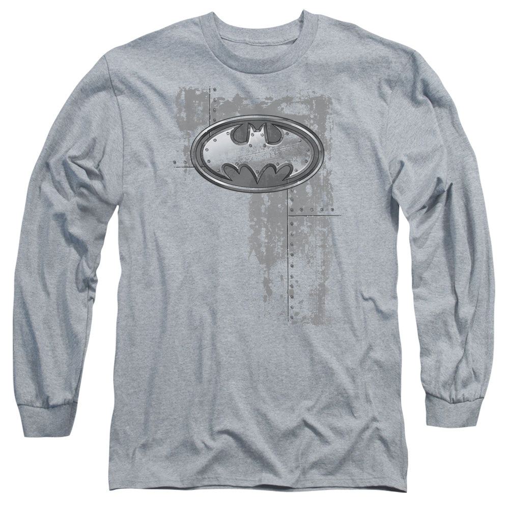 Batman - Rivited Metal Logo - Long Sleeve Adult 18/1 - Athletic Heather T-shirt