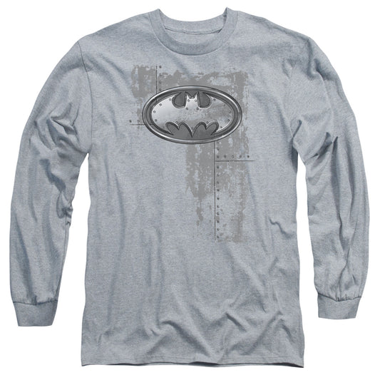 Batman - Rivited Metal Logo - Long Sleeve Adult 18/1 - Athletic Heather T-shirt