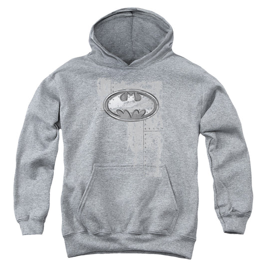 Batman - Rivited Metal Logo - Youth Pull-over Hoodie - Heather