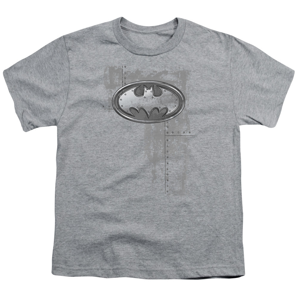 Batman - Rivited Metal Logo - Short Sleeve Youth 18/1 - Athletic Heather T-shirt