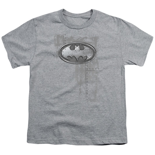 Batman - Rivited Metal Logo - Short Sleeve Youth 18/1 - Athletic Heather T-shirt