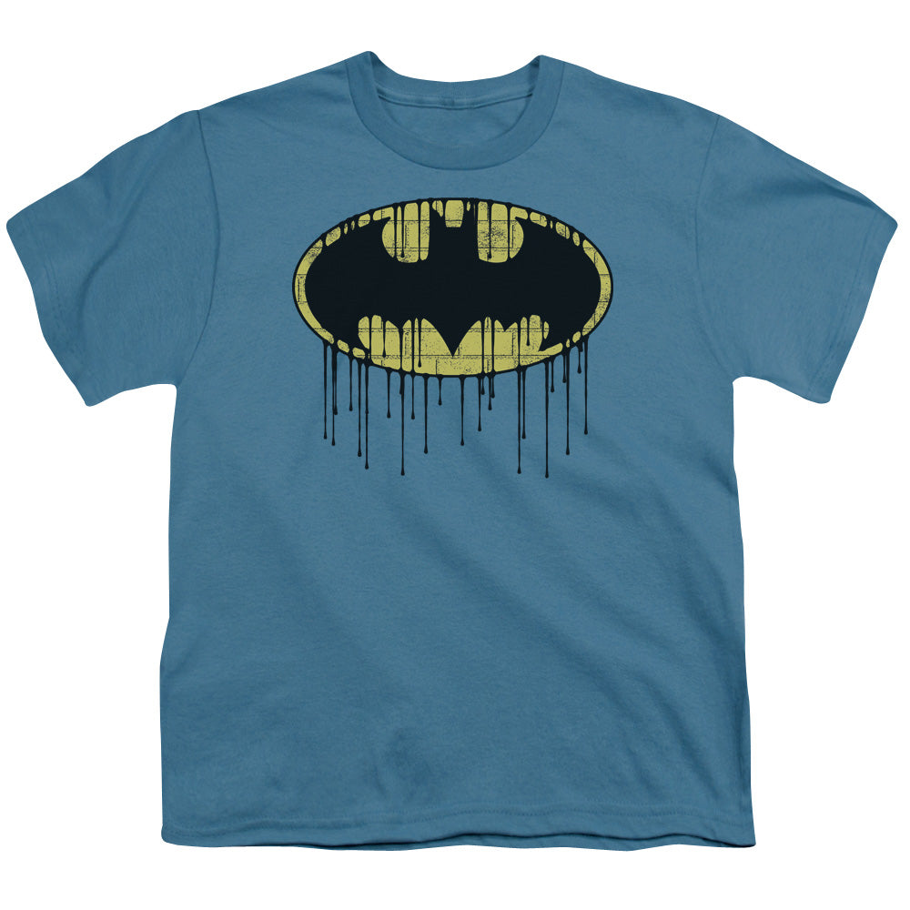 Batman - Dripping Brick Wall Shield - Short Sleeve Youth 18/1 - Slate T-shirt